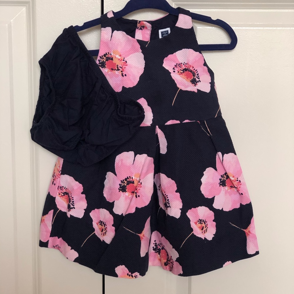 Janie and Jack Navy Floral Pique Dress Pleated - Picture 3 of 4